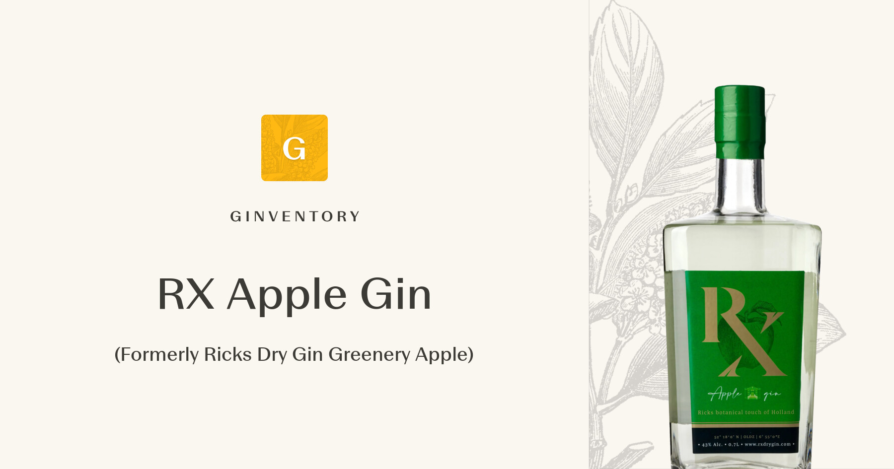 RX Apple Gin - (Formerly Ricks Dry Gin Greenery Apple) — Gins | Ginventory